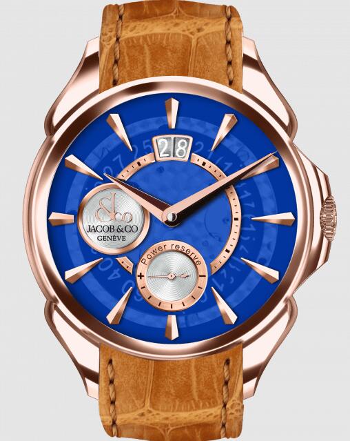 Review Jacob & Co PALATIAL CLASSIC MANUAL BIG DATE BLUE MINERAL CRYSTAL DIAL - ROSE GOLD PC400.40.NS.MB.A Replica watch - Click Image to Close